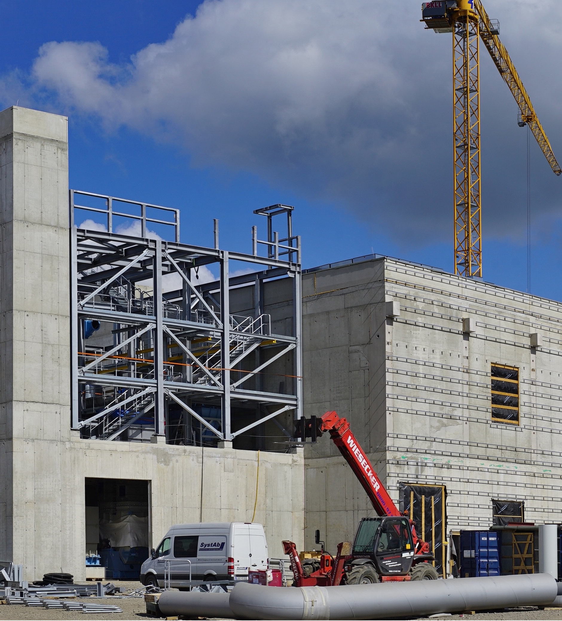 Partially constructed industrial building.